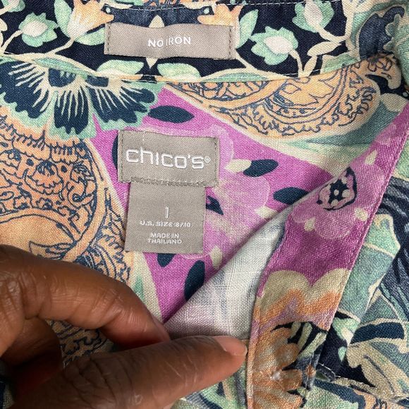 Chicos Linen Button Shirt Floral No Iron 3/4 Sleeve Casual Work Top 1 Medium - Picture 5 of 12
